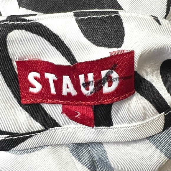 STAUD Satin Abstract Stripe Citrus Print High Rise Ankle Crop Oscar Trousers 2 - Picture 5 of 9